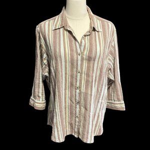 Brown/White Striped Button Up Collared Blouse